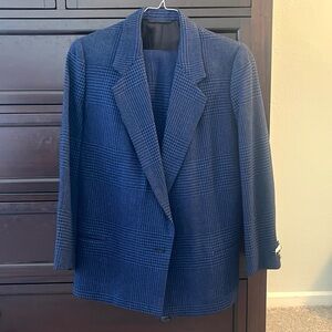 Vintage 90’s Navy Plaid Blazer Skirt Set Size 10 Preppy Dark Academia